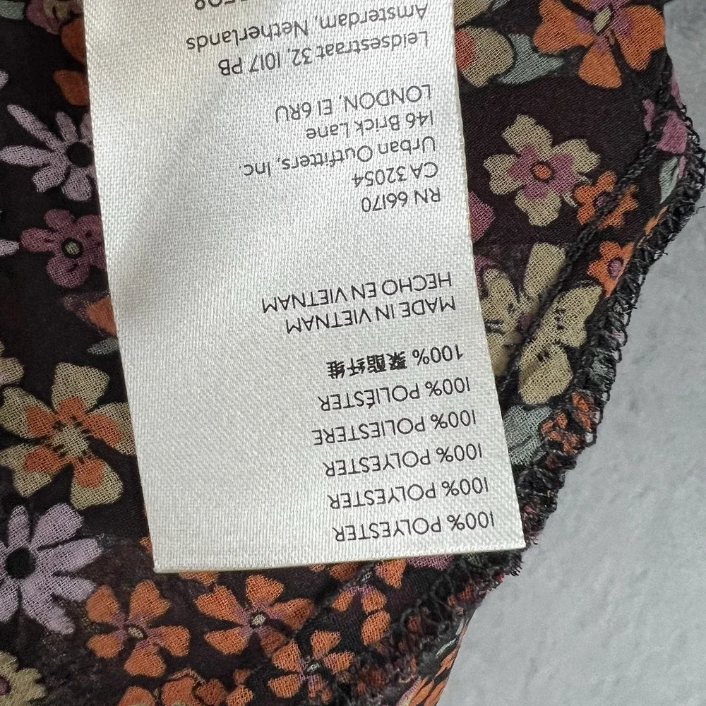 Free People Floral Mini Dress Button Front Puff Sleeve Ditsy Print Brown Multi